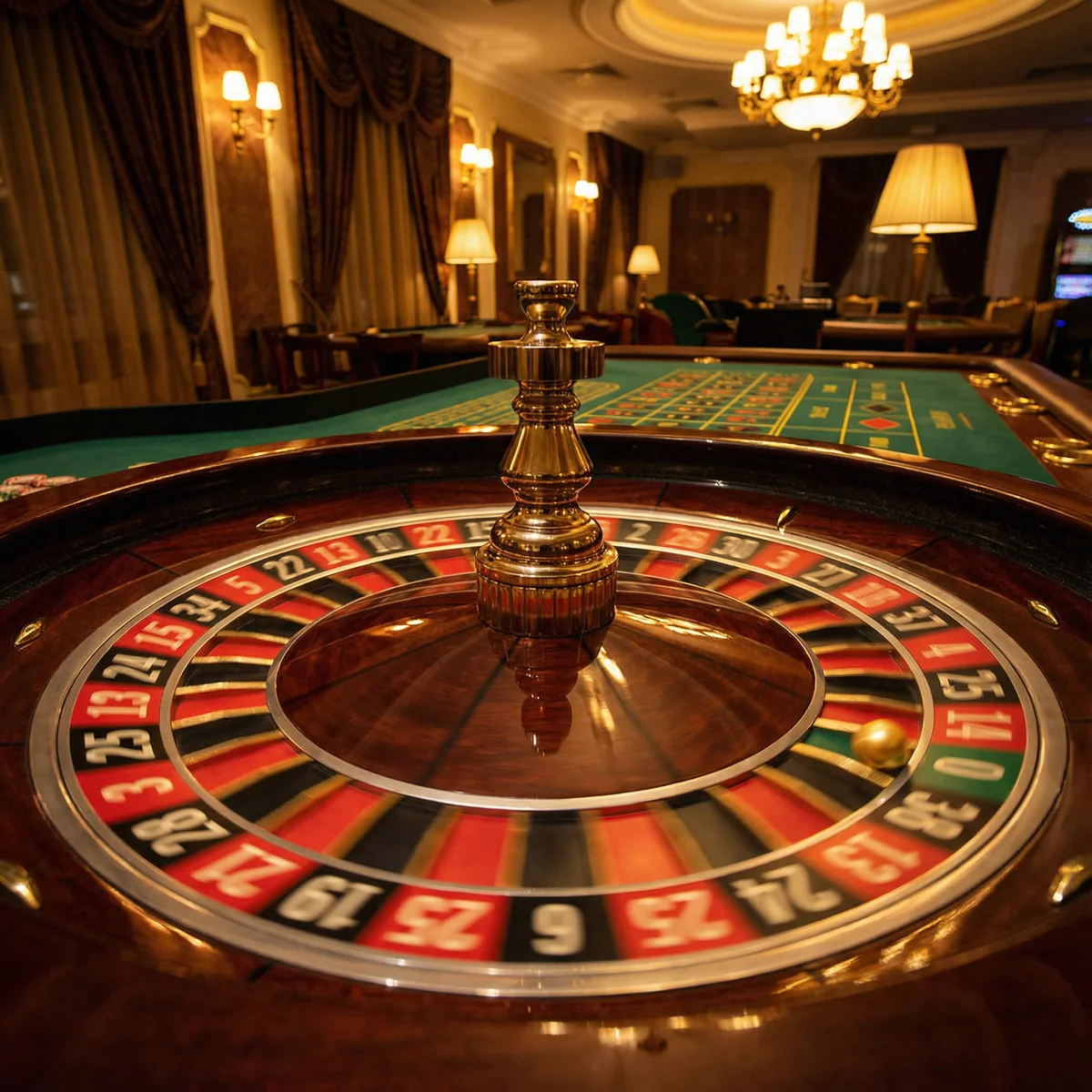 Roleta europeia girando com bola dourada